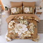 Dintszyayue Floral Comforter Set Queen Size,7 Pieces Brown Flower Pattern Bed In A Bad,Lightweight Bedding Set Microfiber Comfor