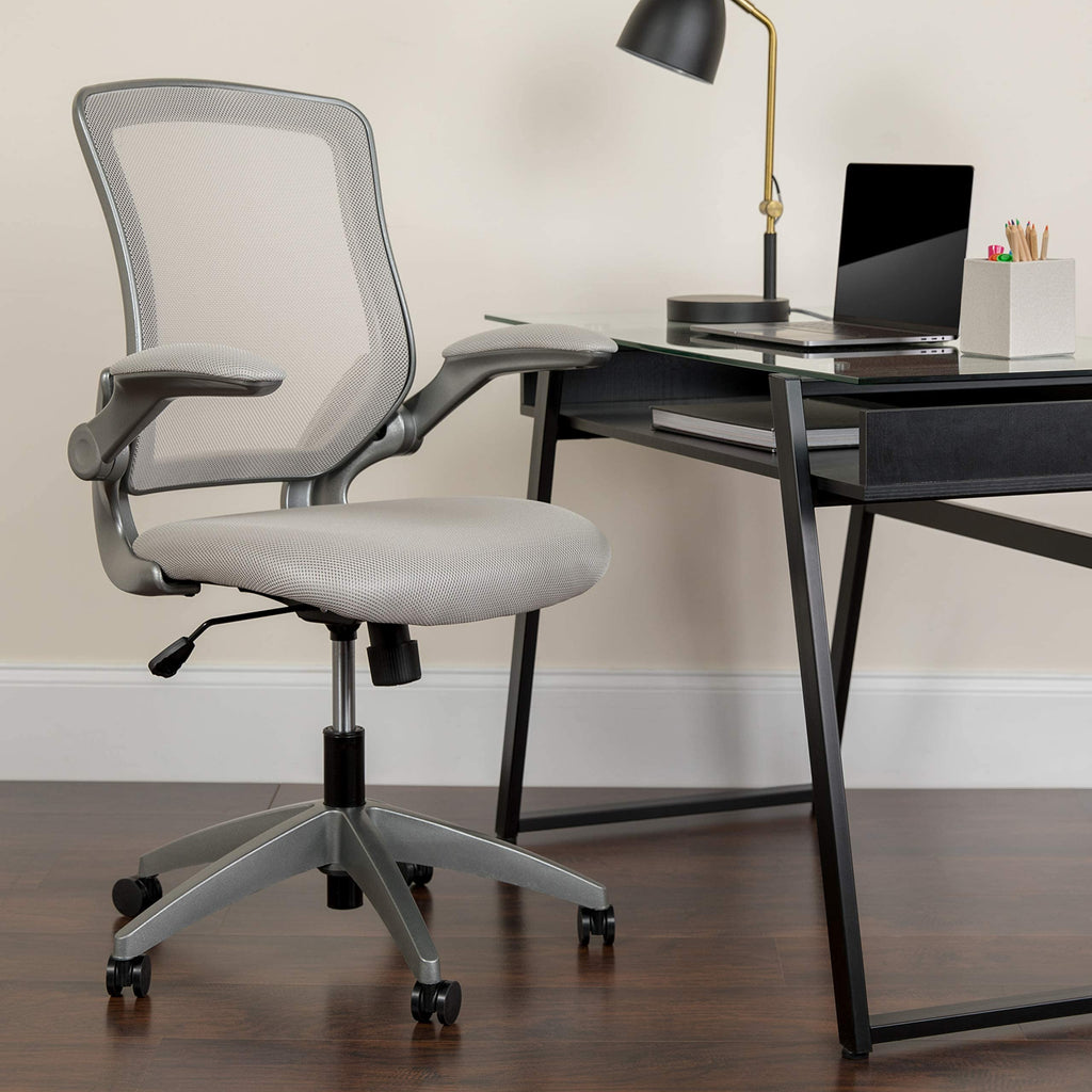 Flash Furniture Kale Mid-Back Gray Mesh Swivel Ergonomic Task Office Chair With Gray Frame And Flip-Up Arms
