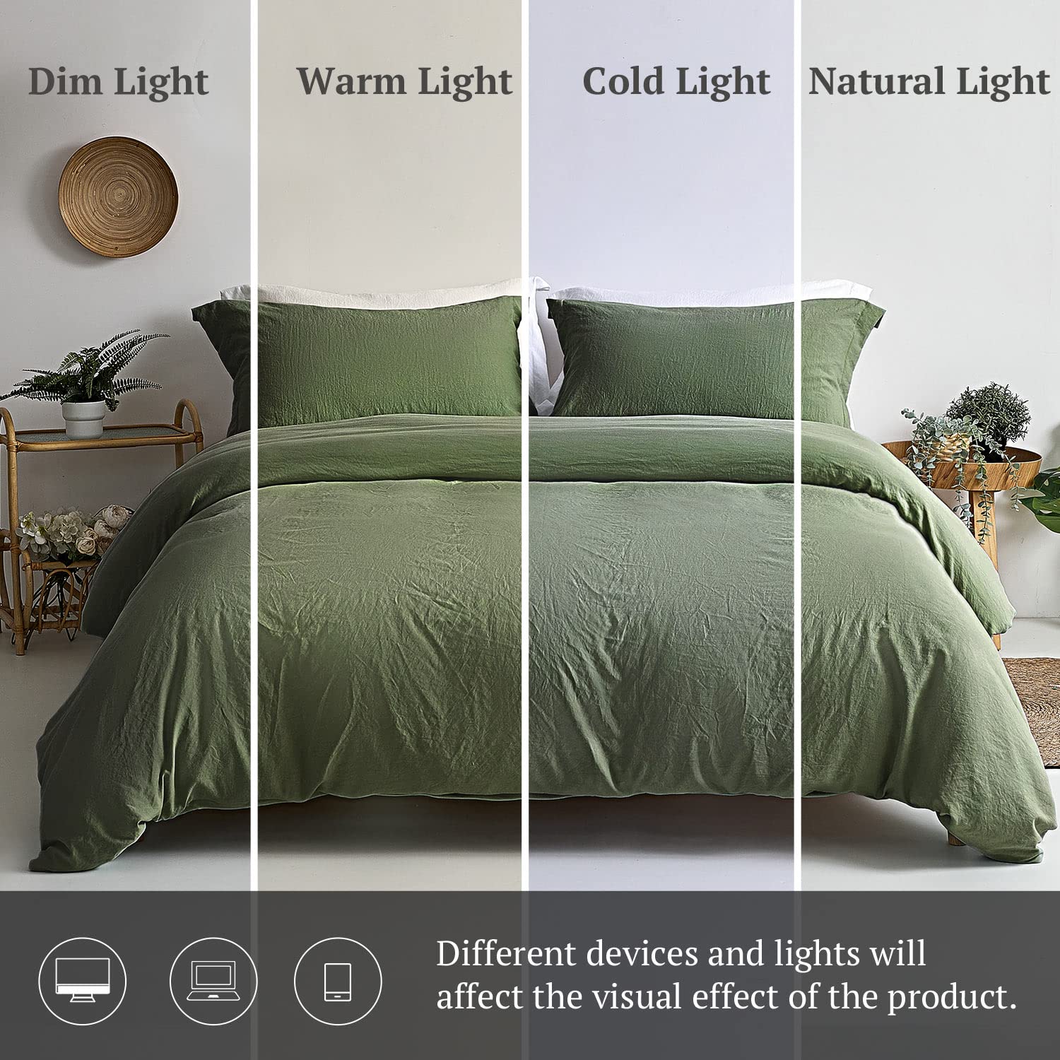 Mildly Super Soft Duvet Cover - 100% Washed Microfiber Olive Green Comforter Cover Set 3 Pieces With Zipper Closure & Corner Tie