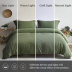 Mildly Super Soft Duvet Cover - 100% Washed Microfiber Olive Green Comforter Cover Set 3 Pieces With Zipper Closure & Corner Tie