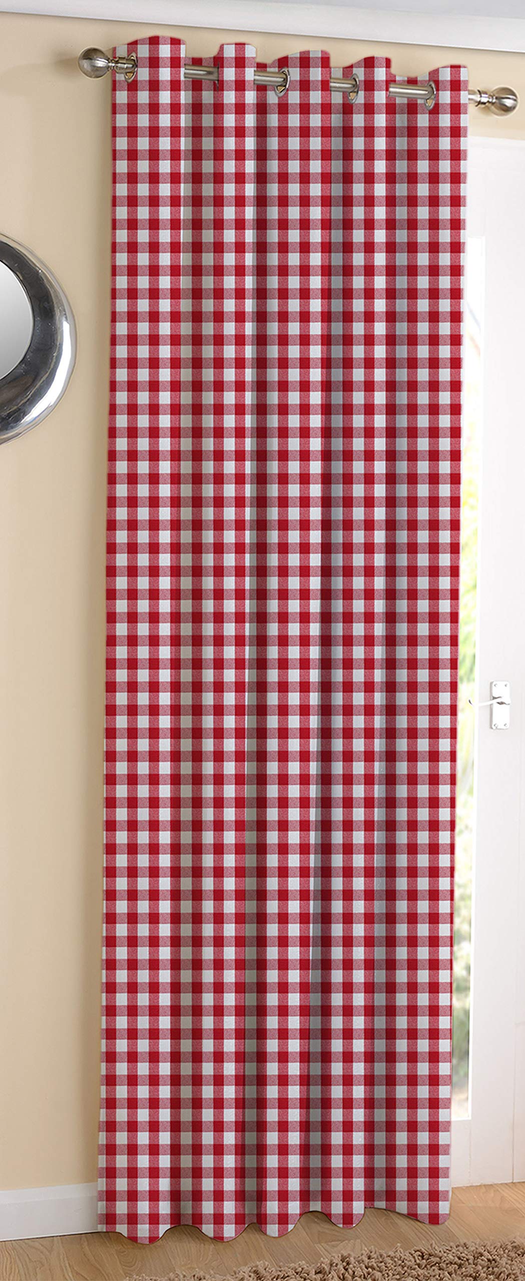 AIRWILL Cotton Gingham Check Red Designed Blackout and Room Darkening Door Checks Curtains (7ft, Red)