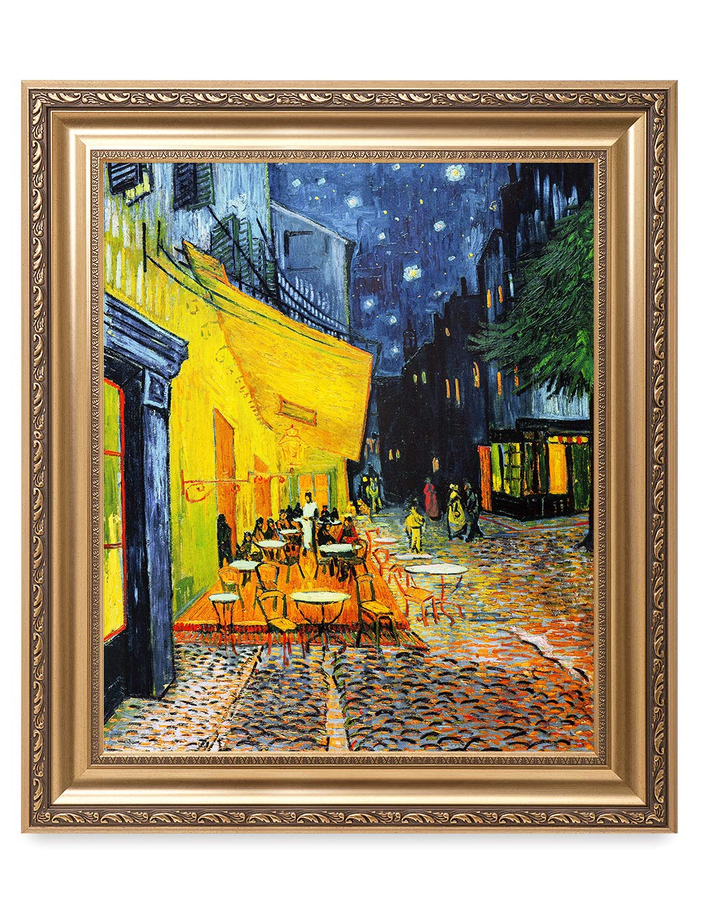 DECORARTS - Cafe Terrace At Night - Vincent Van Gogh. Giclee Print on Canvas with matching Golden-relief Framed Wall Art. Pictur