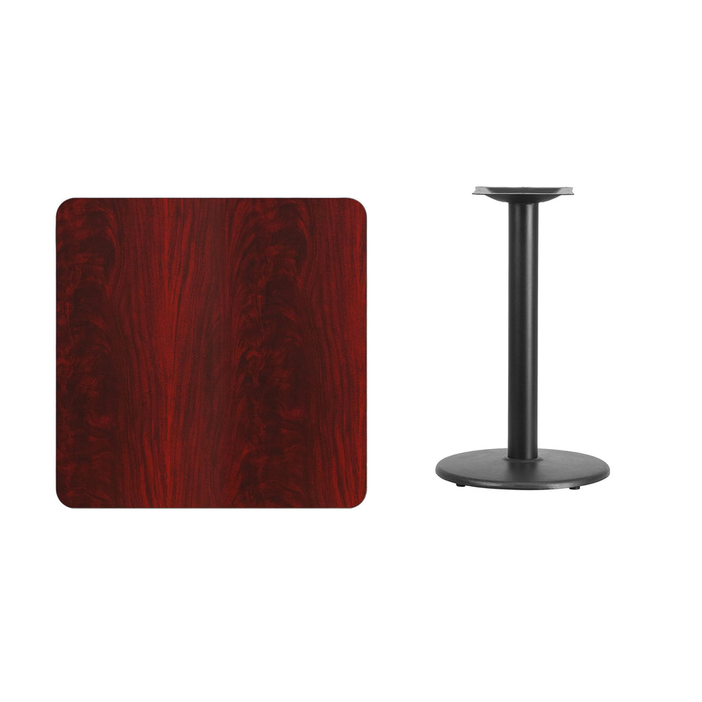 Flash Furniture Graniss 30'' Square Mahogany Laminate Table Top with 18'' Round Table Height Base
