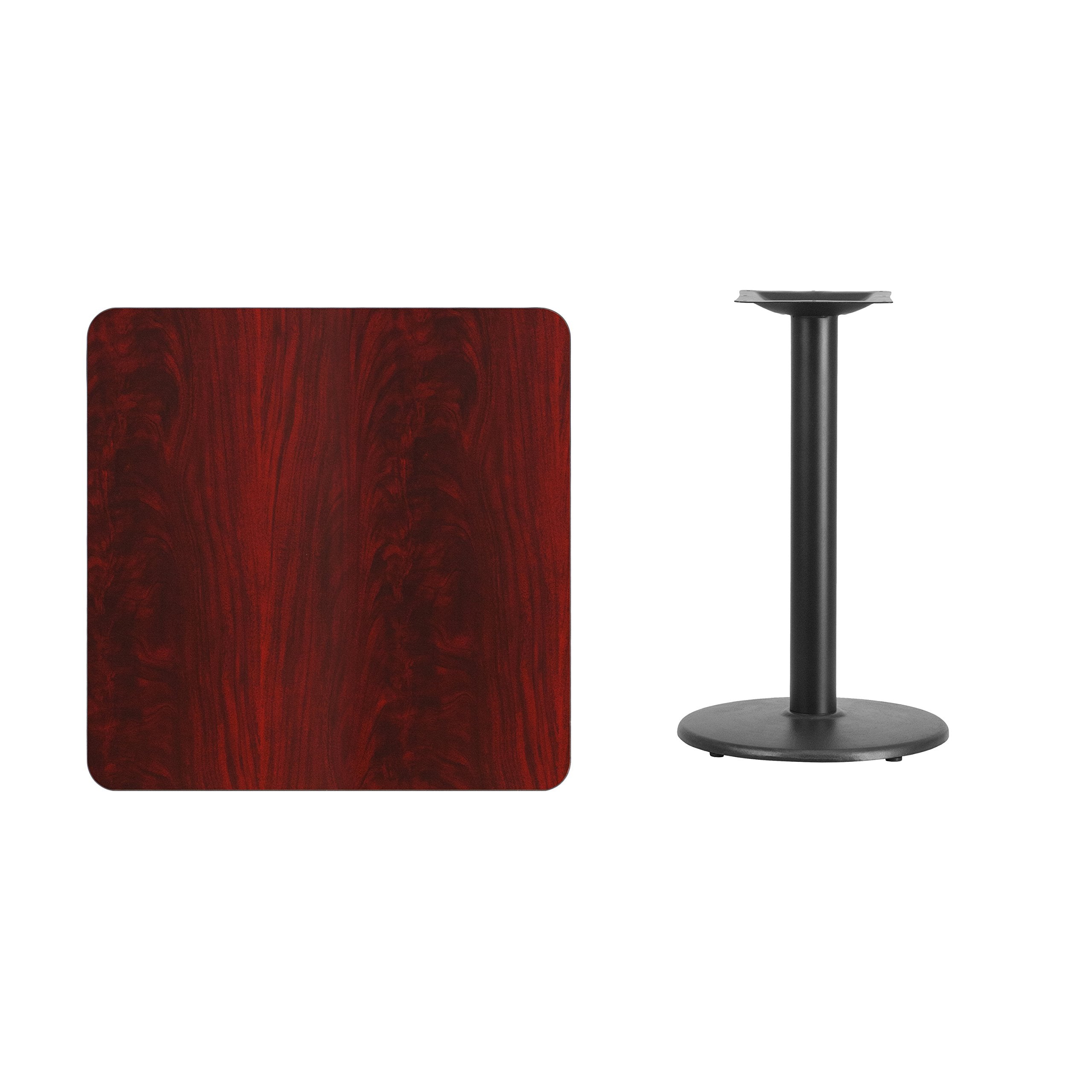 Flash Furniture Graniss 30'' Square Mahogany Laminate Table Top with 18'' Round Table Height Base