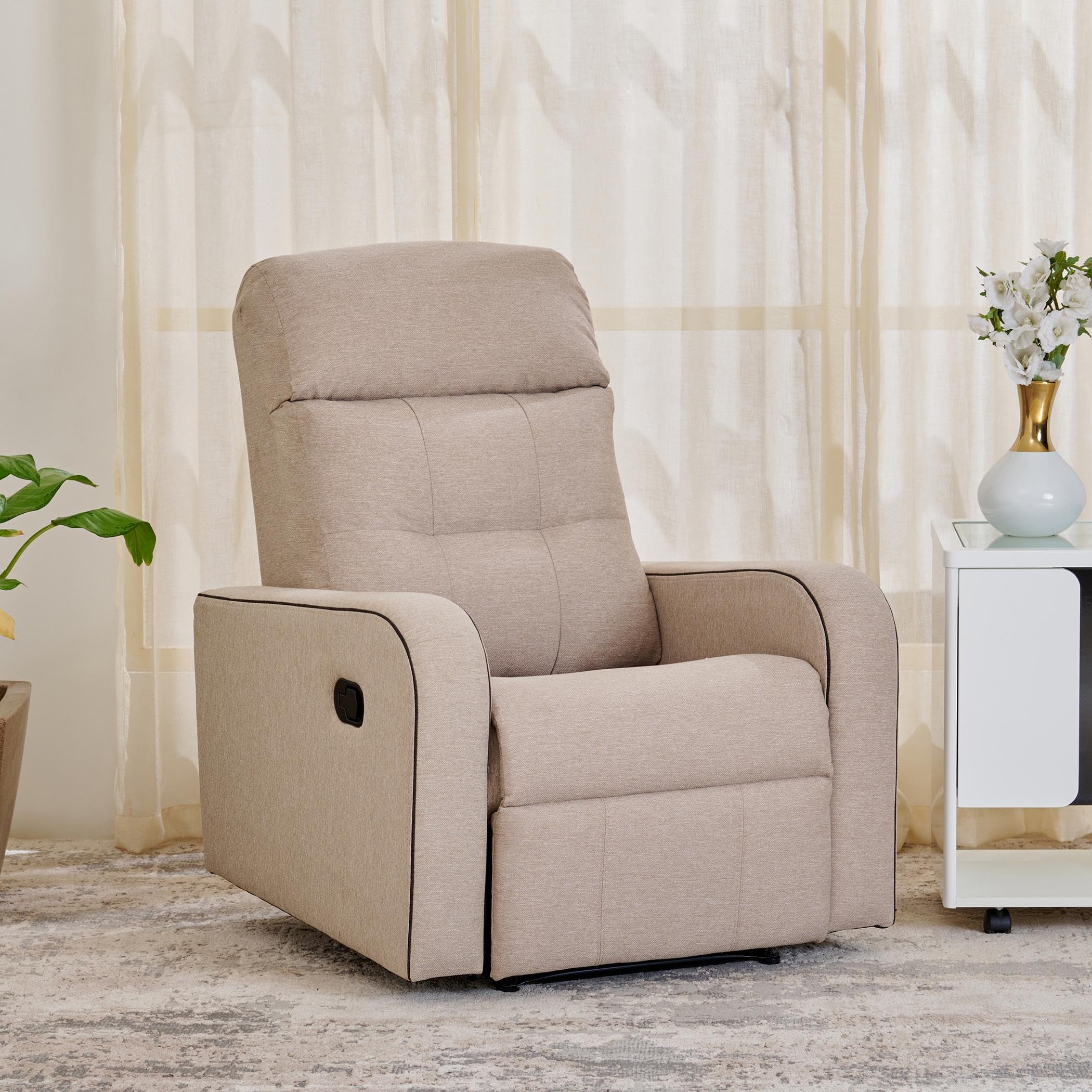 Home Centre 1 Seater Helios Toledo Fabric Recliner| Fabric Recliner| (Beige) |1 Year Warranty