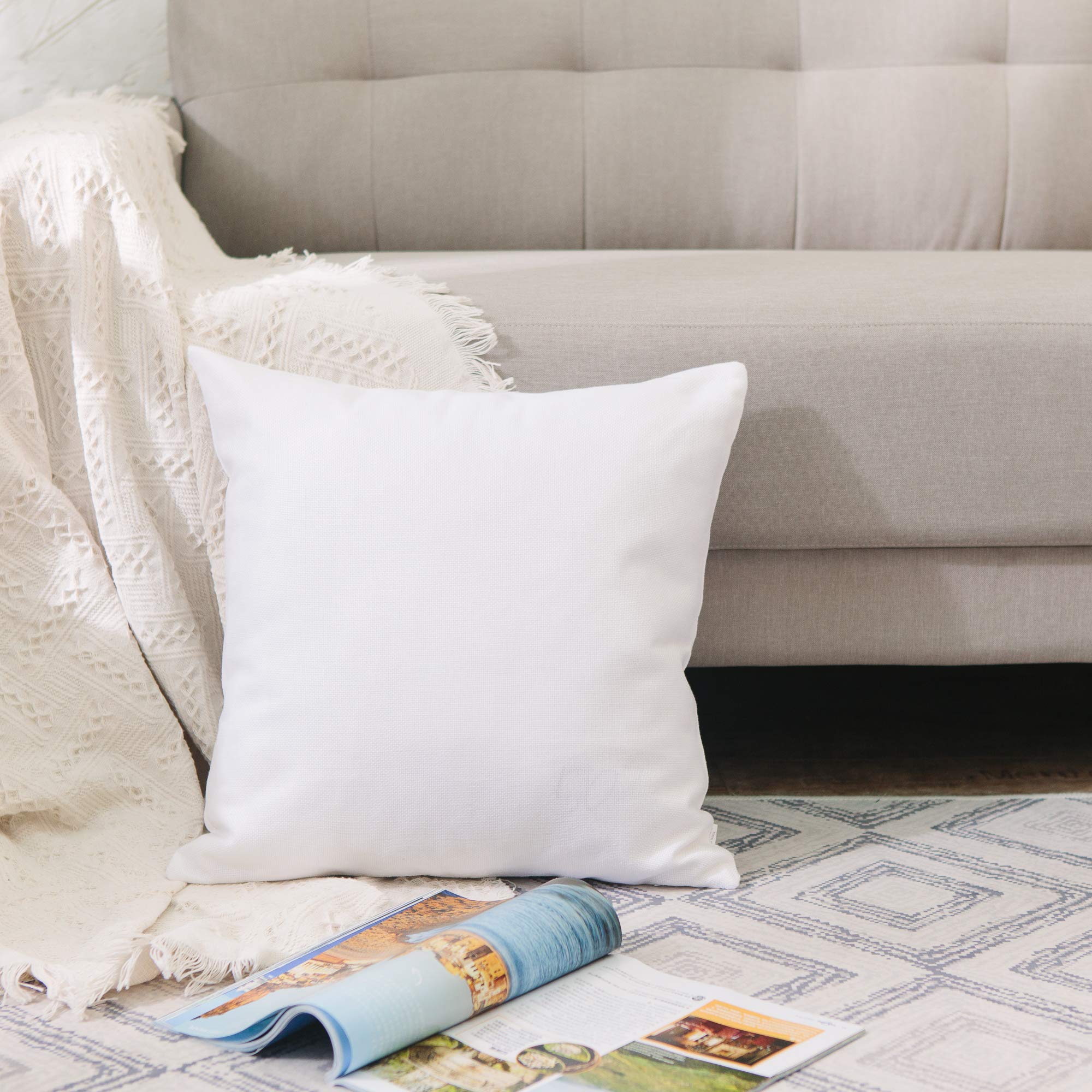Natus Weaver White Pillow Case Soft Linen Square Nursery Decorative Throw Cushion Cover Pillowcase With Smooth Hidden Zipper For