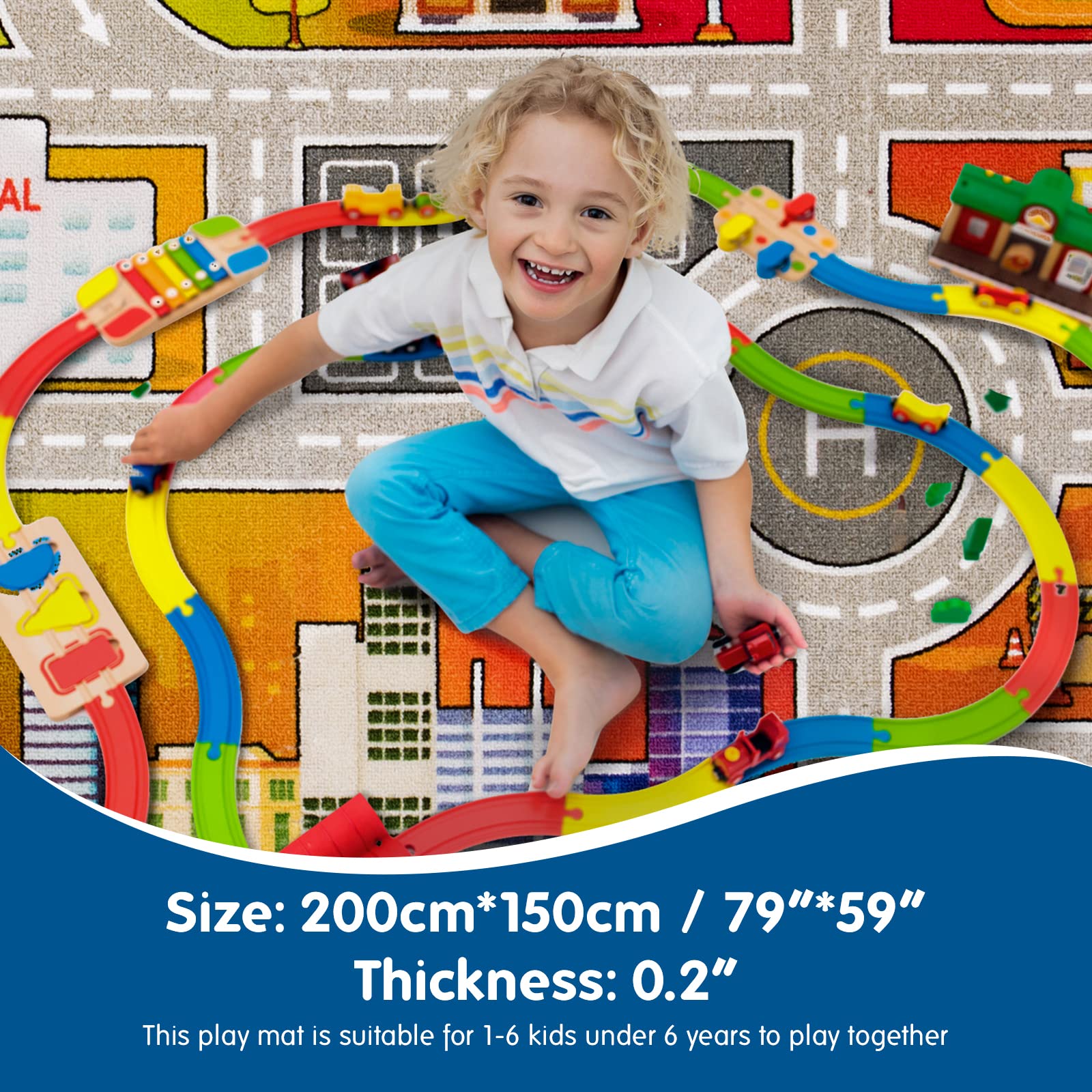 Booooom Jackson Kids Rug For Toy Cars 4.9X6.6Ft Colorful Non Slip Kids Traffic Playmat For Playroom Bedroom Kids Room Classroom