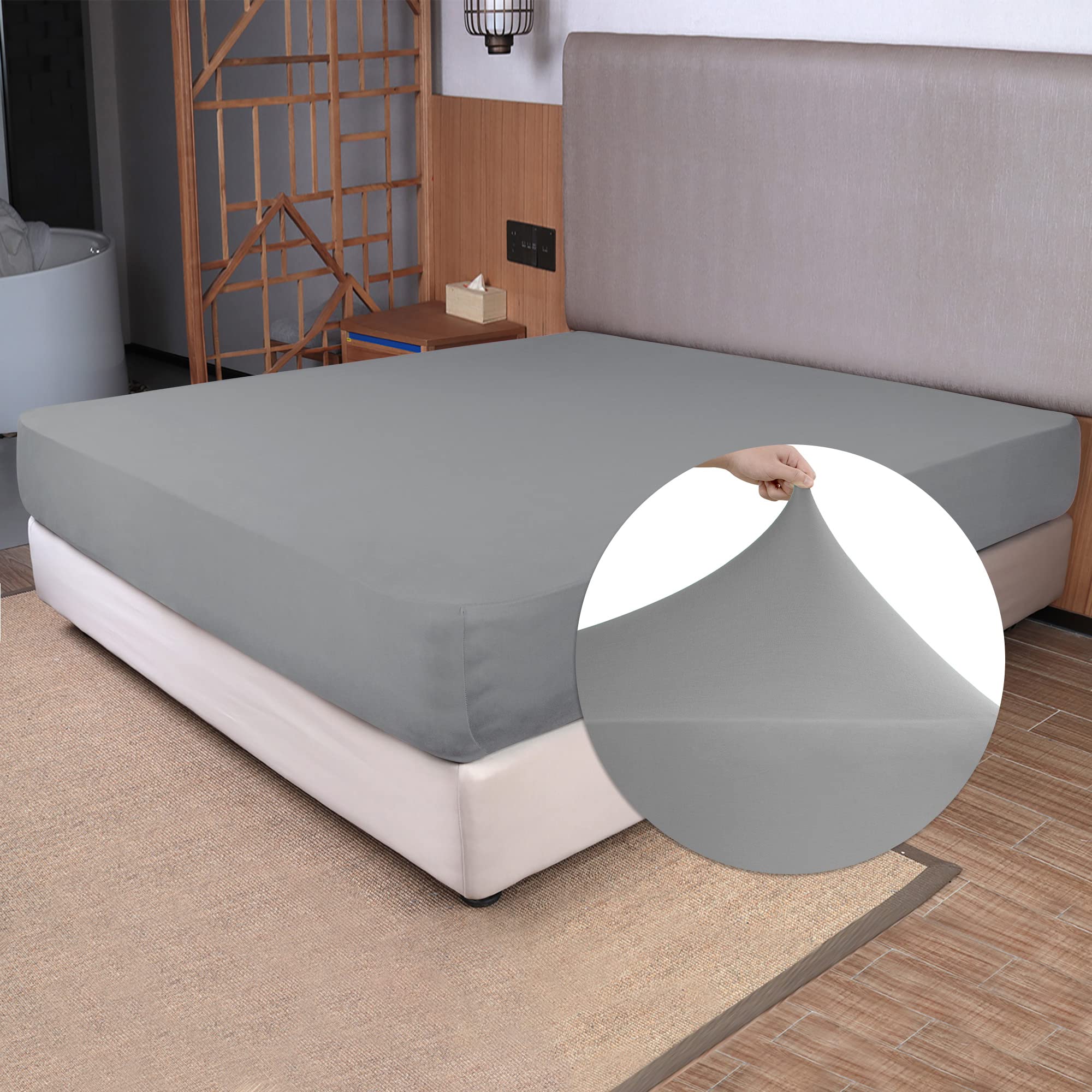 King Size Fitted Sheet Only - 4-Way Stretch Jersey Knit, Cozy T-Shirt Soft, Wrinkle Free, Snug Fit & Stay In Place, No More Slip