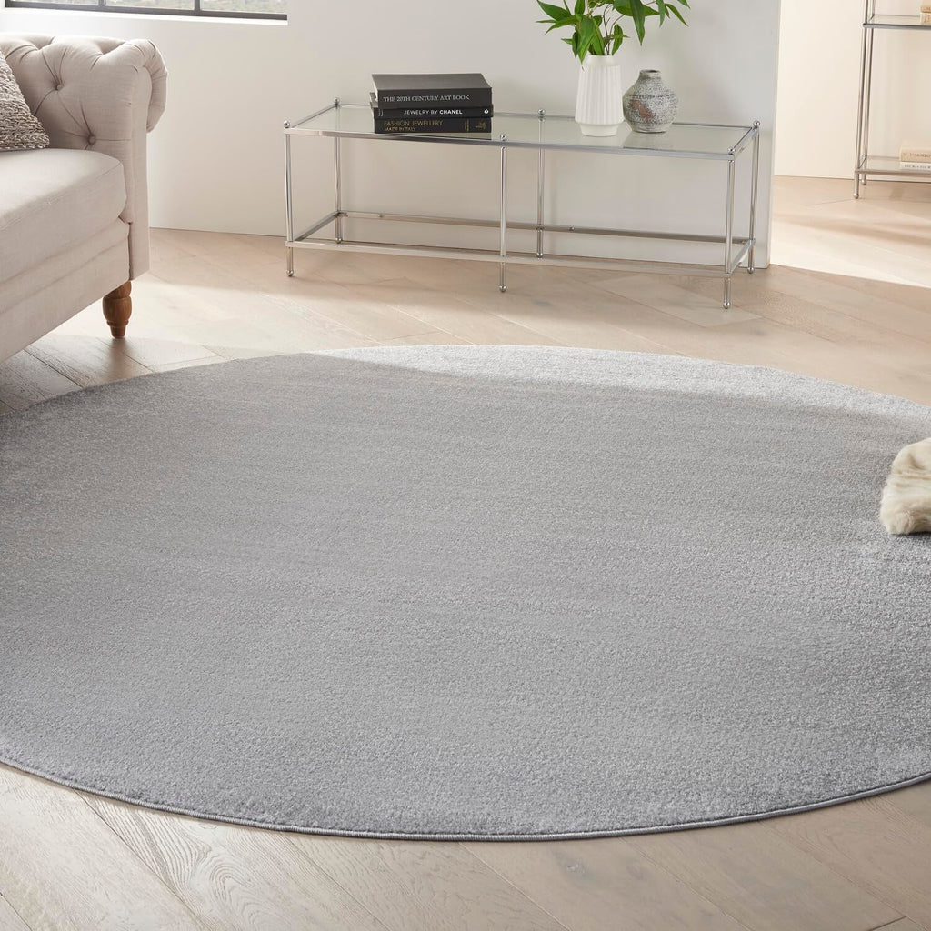 Nourison Essentials Indoor/Outdoor Silver Grey 10' X Round Area Rug, Easy Cleaning, Non Shedding, Bed Room, Living Room, Dining Room, Backyard, Deck, Patio (10 Round)