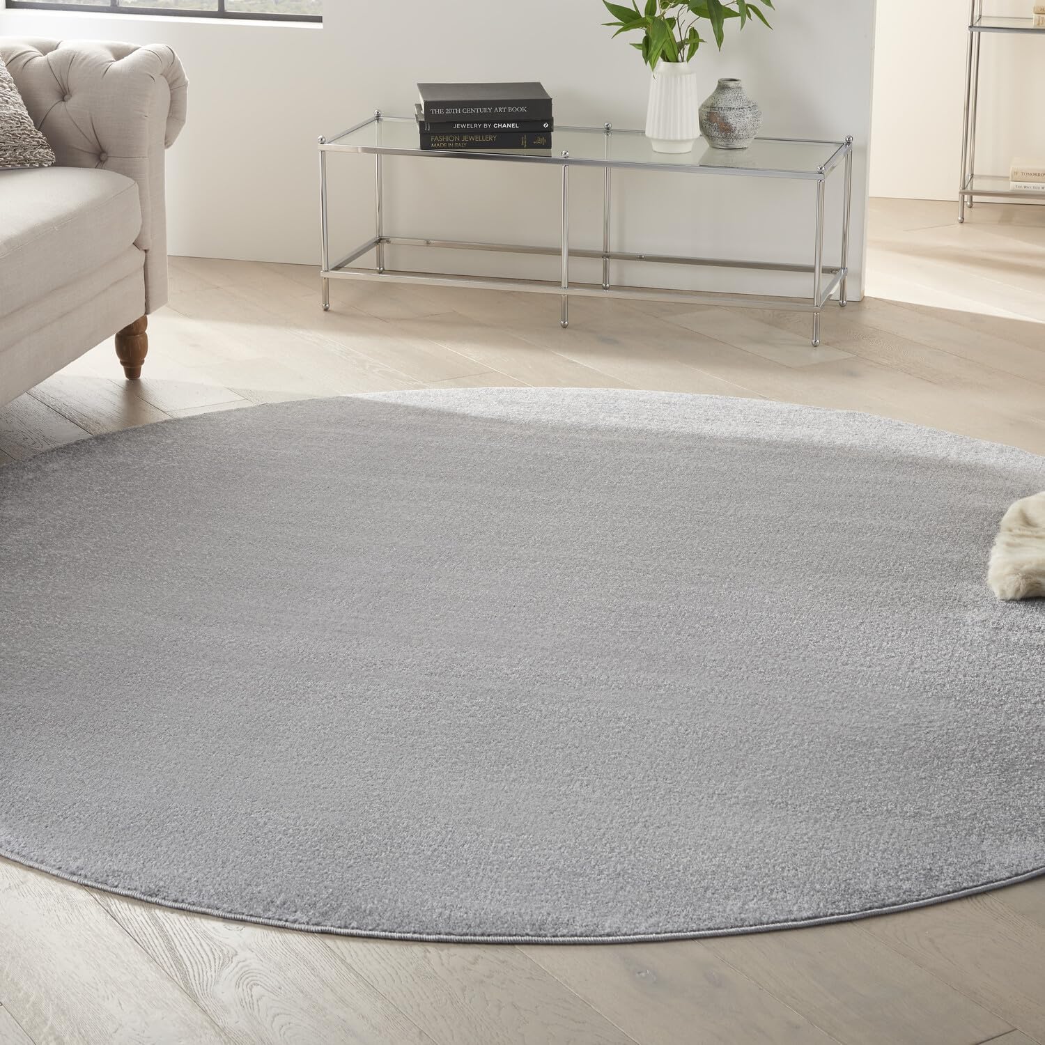 Nourison Essentials Indoor/Outdoor Silver Grey 10' X Round Area Rug, Easy Cleaning, Non Shedding, Bed Room, Living Room, Dining Room, Backyard, Deck, Patio (10 Round)