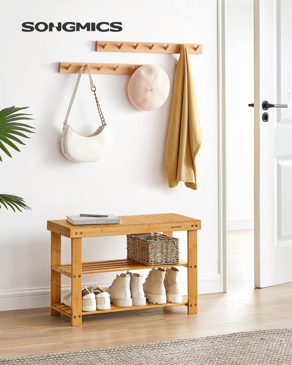 Songmics 2-Tier Shoe Bench Organizing Rack Entryway Storage Shelf 100% Bamboo Ulbs04N