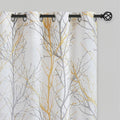 FMFUNCTEX Linen Semi Sheer Curtains for Bedroom, Yellow White Curtains 84 Inches Long for Living Room, Grey Tree Branch Print Cu