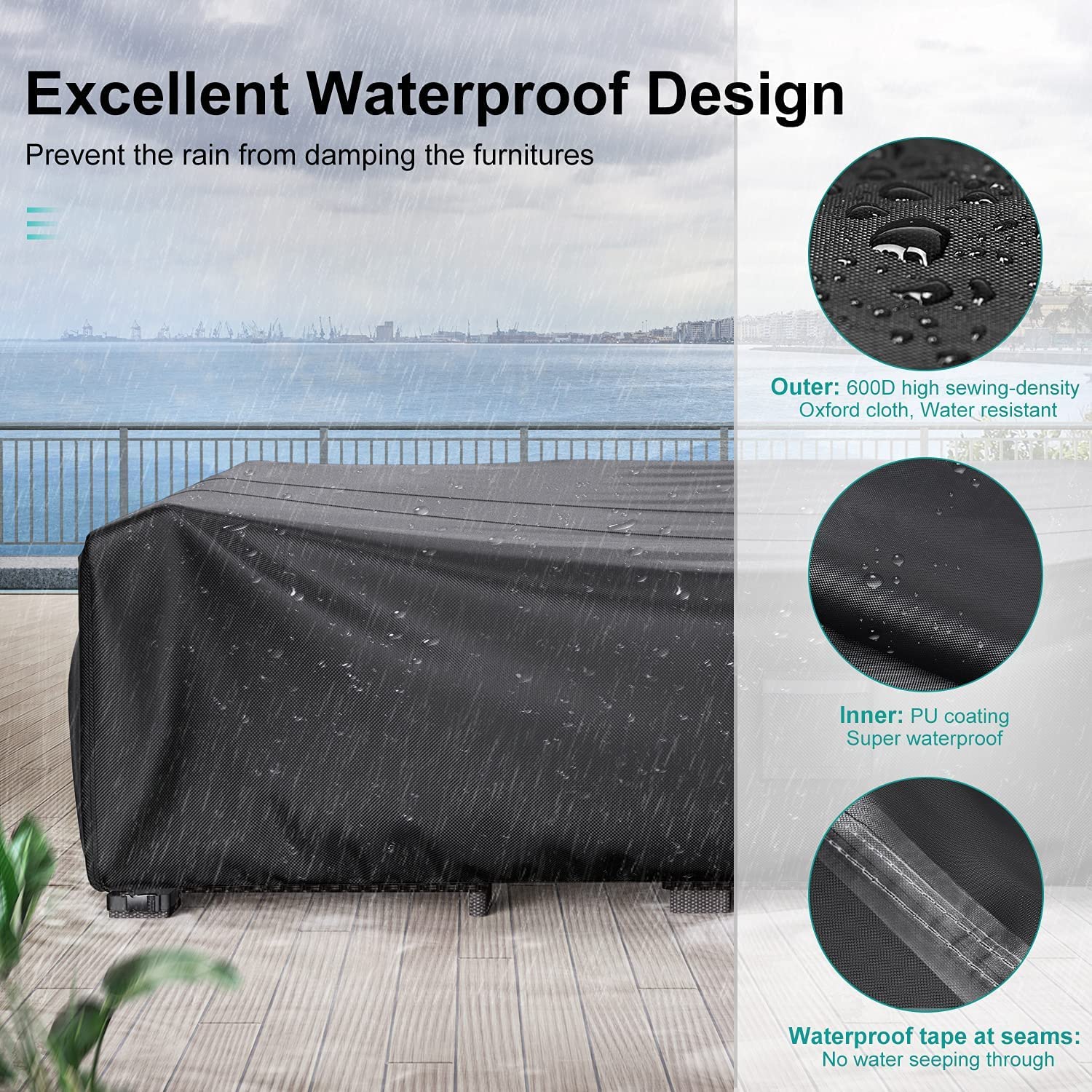 Brosyda Patio Furniture Covers, Heavy Duty 600D Outdoor Furniture Cover Waterproof, Sectional Sofa Set Covers Table And Chair Set Covers, 84'L×44'W×23'H