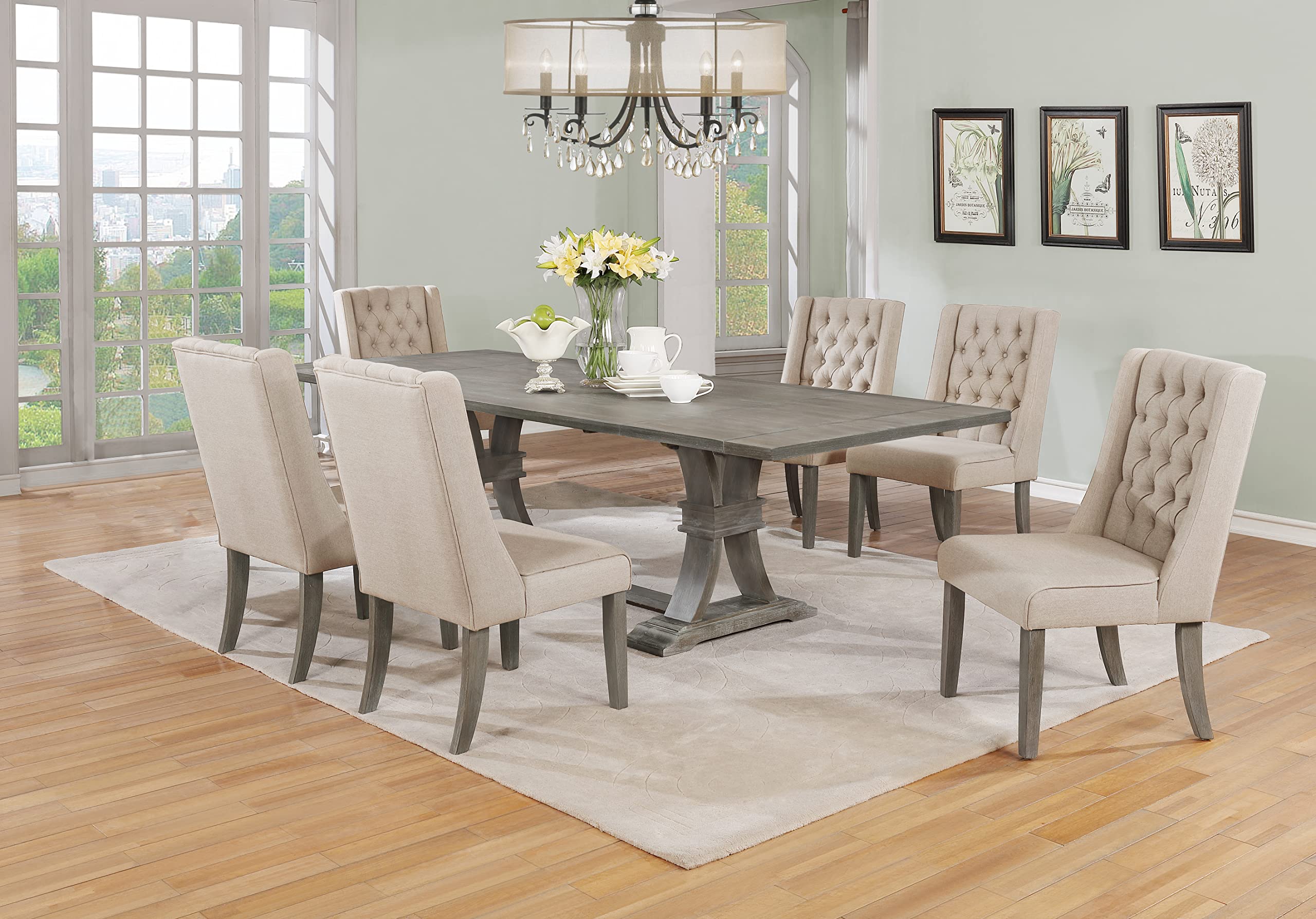 Best Quality Furniture 7 Piece Dining Set, Beige