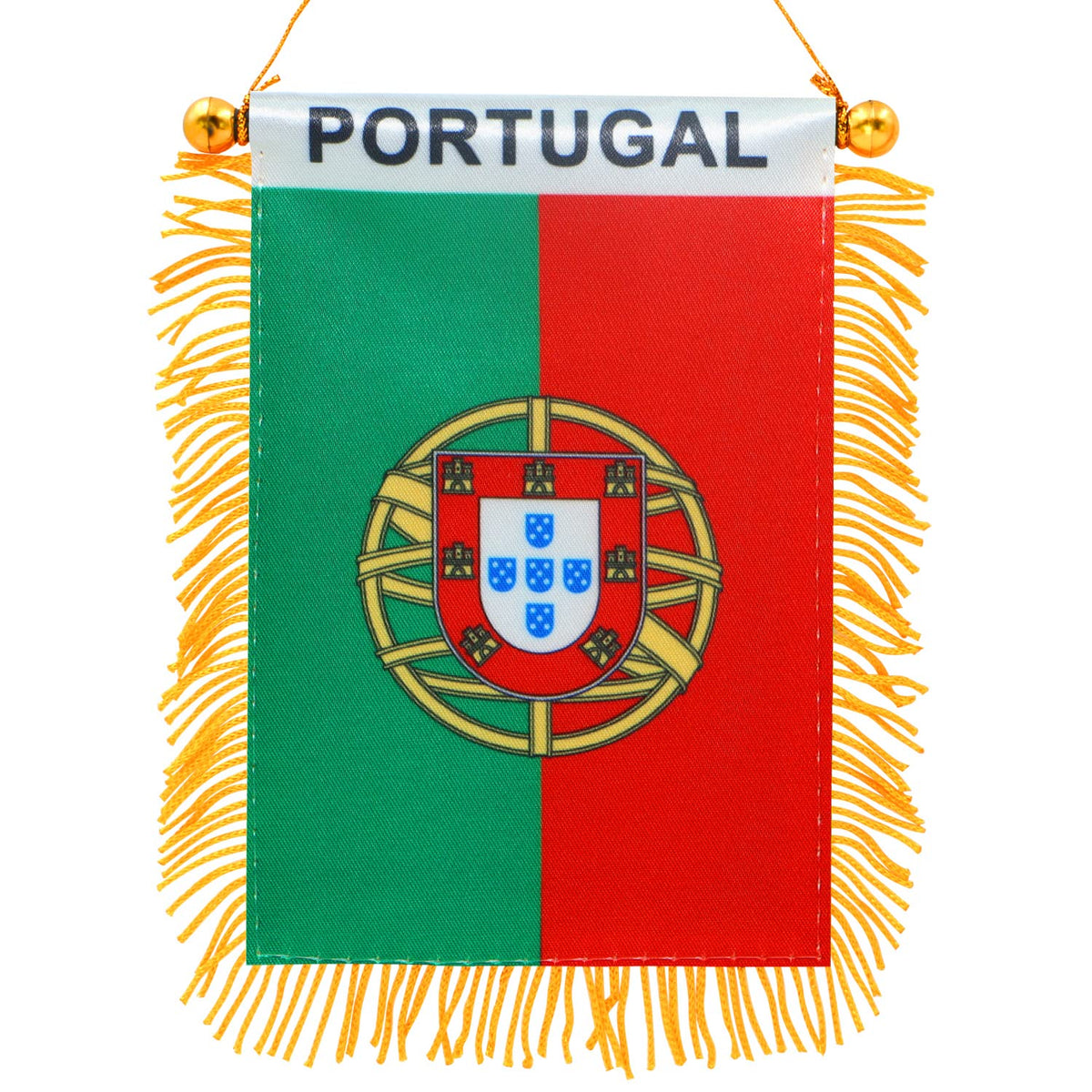 Anley 4 X 6 Inch Portugal Fringy Window Hanging Flag - Mini Flag Banner & Car Rearview Mirror D   Cor - Fringed & Double Sided -
