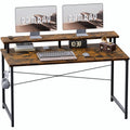 Pamray 47 Inch Small Computer Desk with Monitor Stand, Simple Office Desk with Headphone Hook for Small Spaces, Kids Study Writi