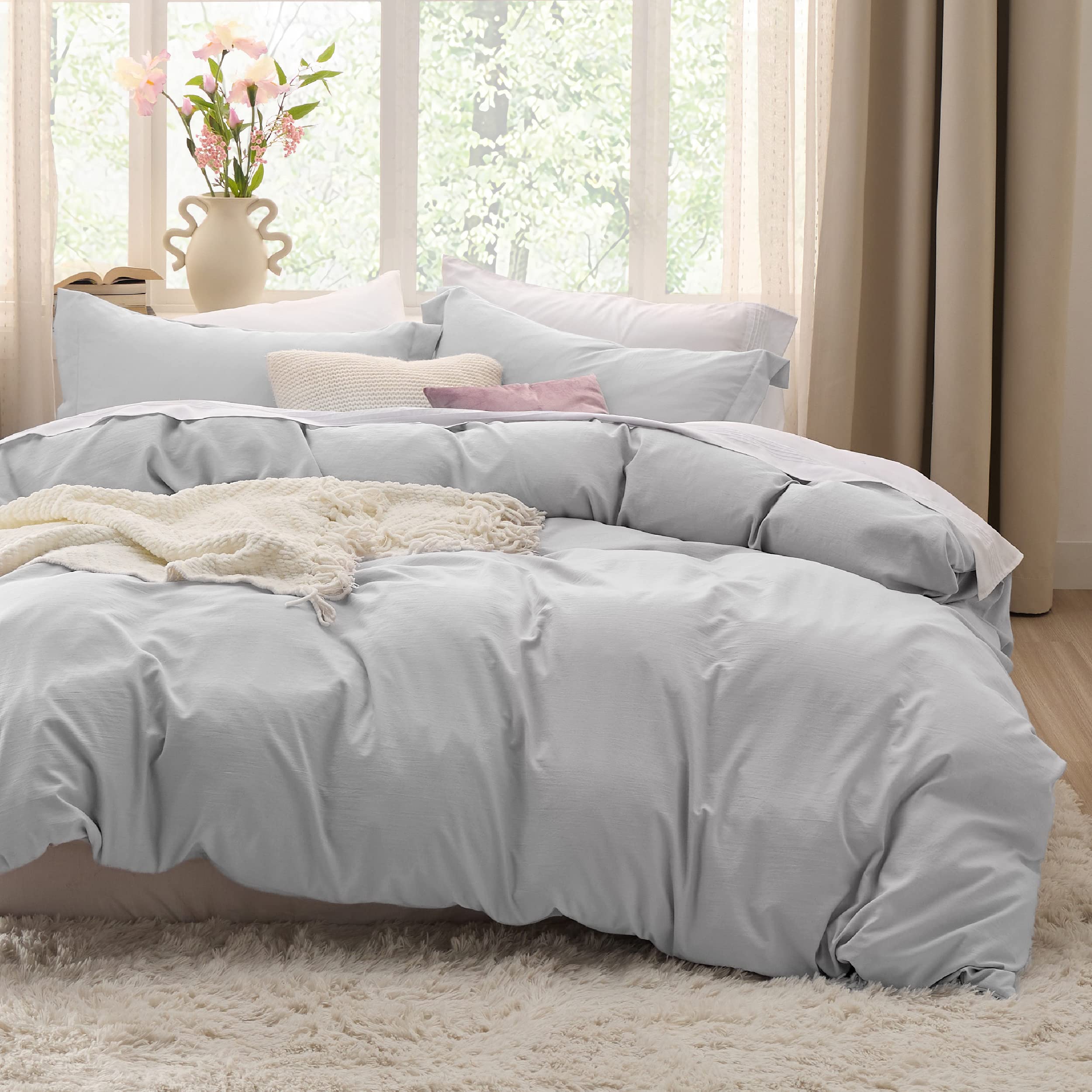 Bedsure Light Grey Twin Duvet Cover Set - Soft Prewashed Duvet Cover Twin Size, 2 Pieces, 1 Duvet Cover 68X90 Inches With Zipper