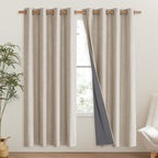 Nicetown Oatmeal Bedroom Full Blackout Linen Curtain Panels Set Of 2, 52' By 72', Thick Insulated Classic Grommet Blackout Draperies With White Thermal Insulated Liner For Windows