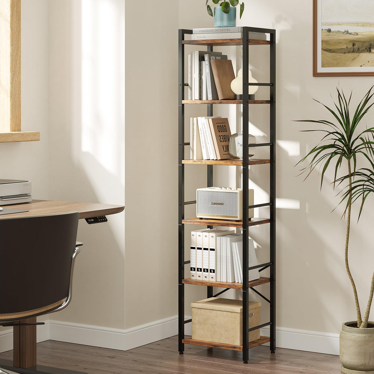 Larzonic Bookshelf, 6Tier Tall Bookcase for Small Space, Storage Shelves