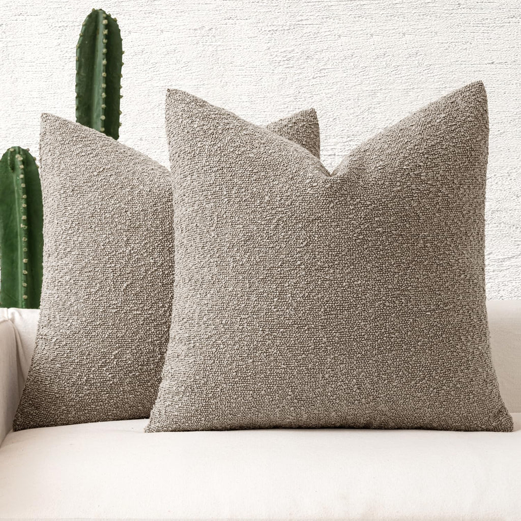 Miulee 18X18 Inch Decorative Pillow Covers For Couch Bed Set Of 2 Textured Boucle Neutral Throw Pillows Light Brown Accent Solid Cushion Pillowcase Cozy Soft Chair Sofa Livingroom Home Decor