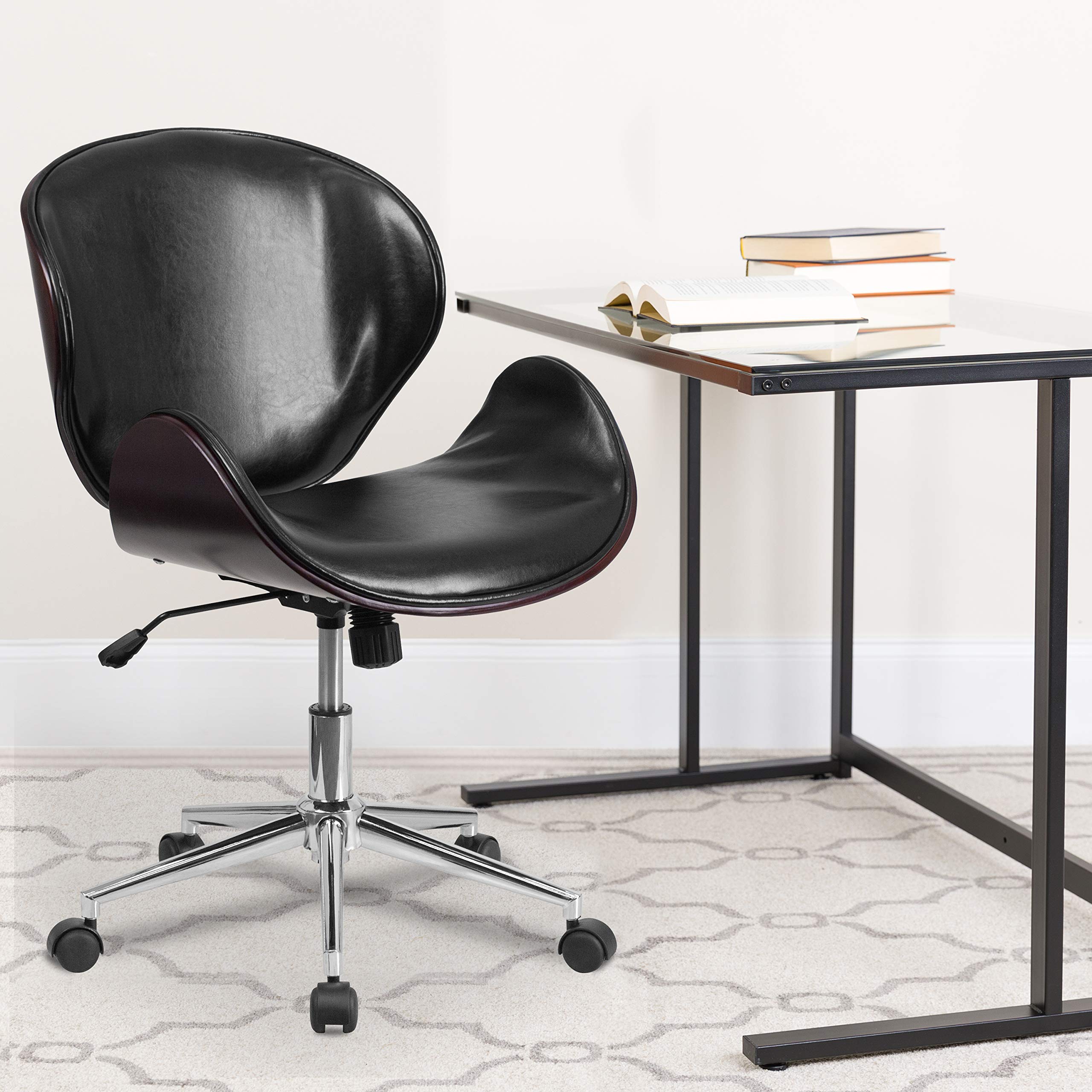 Flash Furniture Tana Mid-Back Mahogany Wood Conference Office Chair in Black LeatherSoft