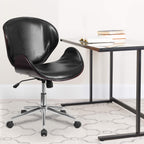 Flash Furniture Tana Mid-Back Mahogany Wood Conference Office Chair in Black LeatherSoft