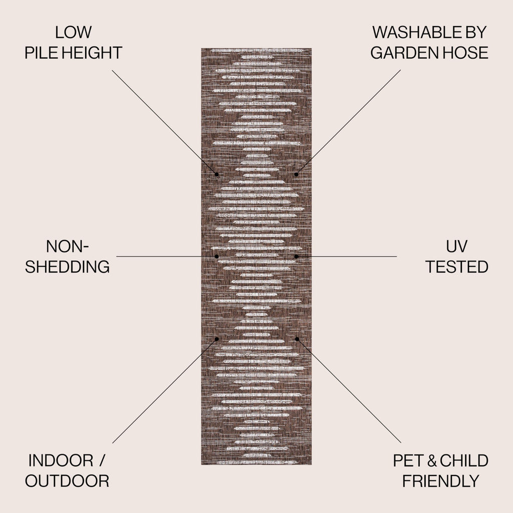 Jonathan Y Smb124B-210 Zolak Berber Stripe Geometric Indoor Outdoor Area Rug Bohemian Contemporary Easy Cleaning Bedroom Kitchen Backyard Patio Non Shedding, 2 X 10, Brown/Beige