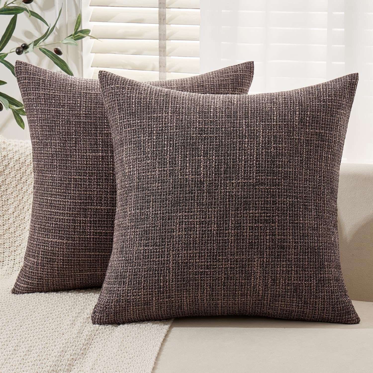 MIULEE Burlap Linen Throw Pillow Covers 20x20 Inch Dark Coffee Decorative Pillow Covers Modern Farmhouse Pillowcases Soft Accent