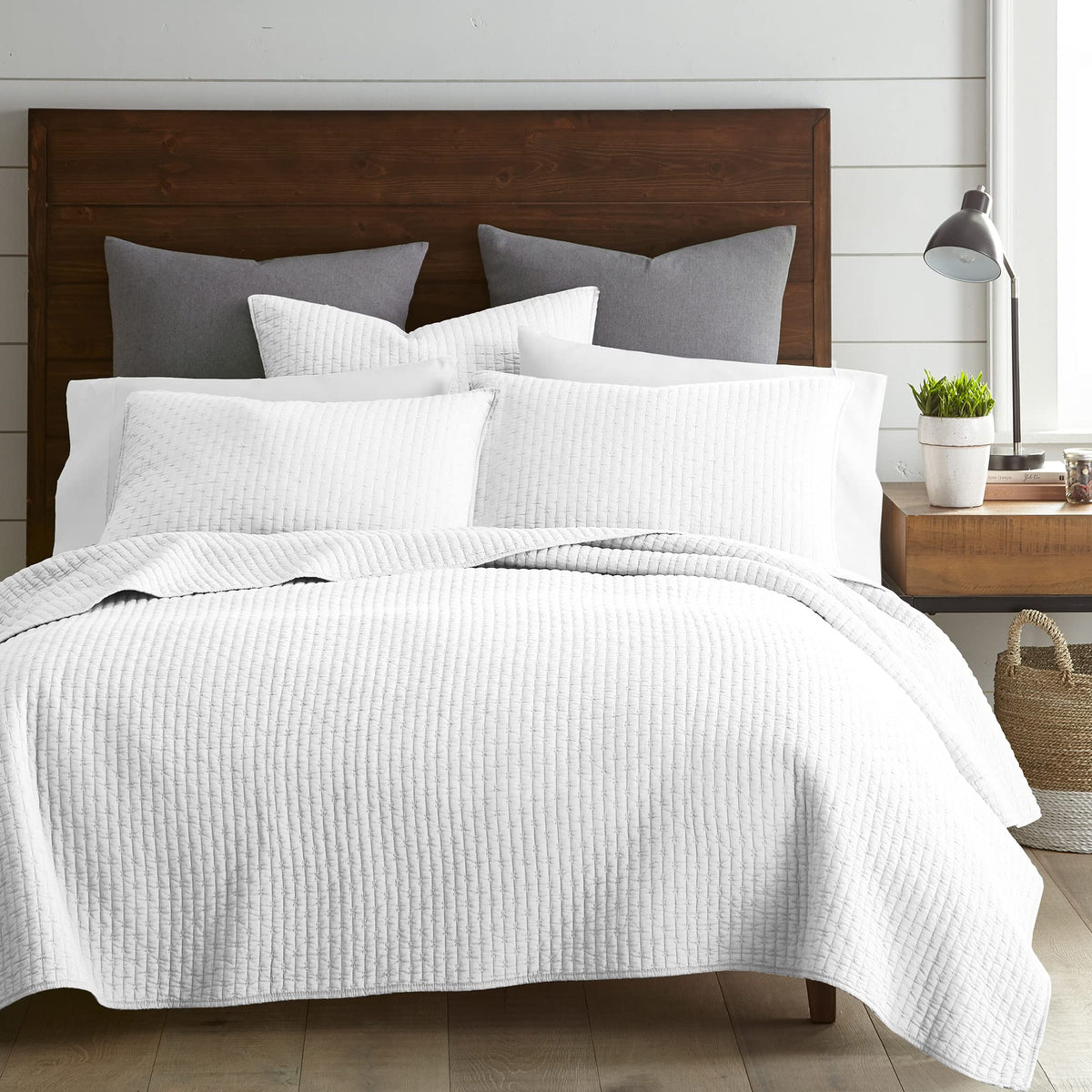 Levtex Home - Cross Stitch Quilt Set - 100% Cotton - Full/Queen Quilt (88X92In.) + 2 Standard Shams (26X20In.) - Bright White Qu