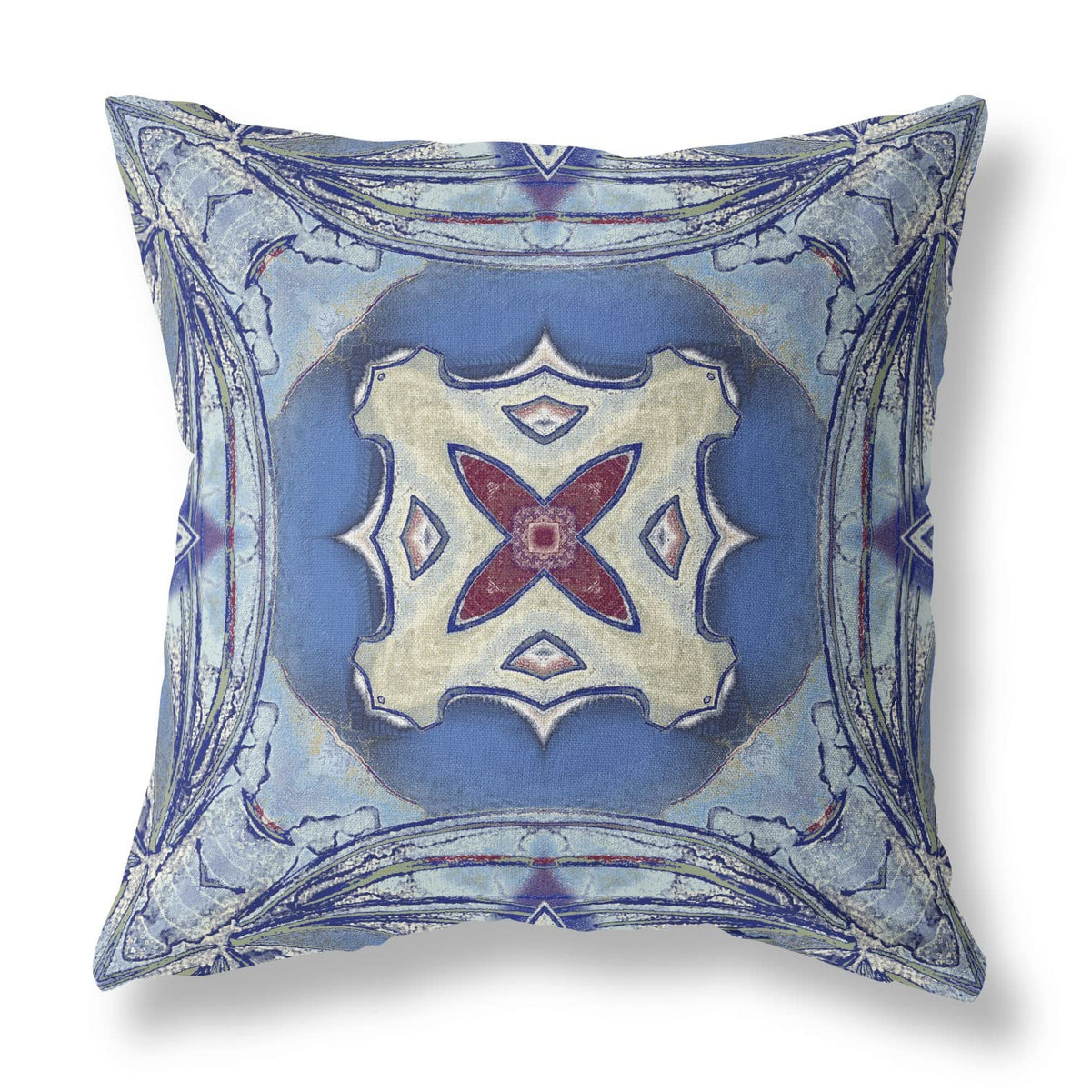 HomeRoots Sky Blue Evening Blue Broadcloth 18â€ Blue Cream Geo Tribal Indoor Outdoor Throw Pillow