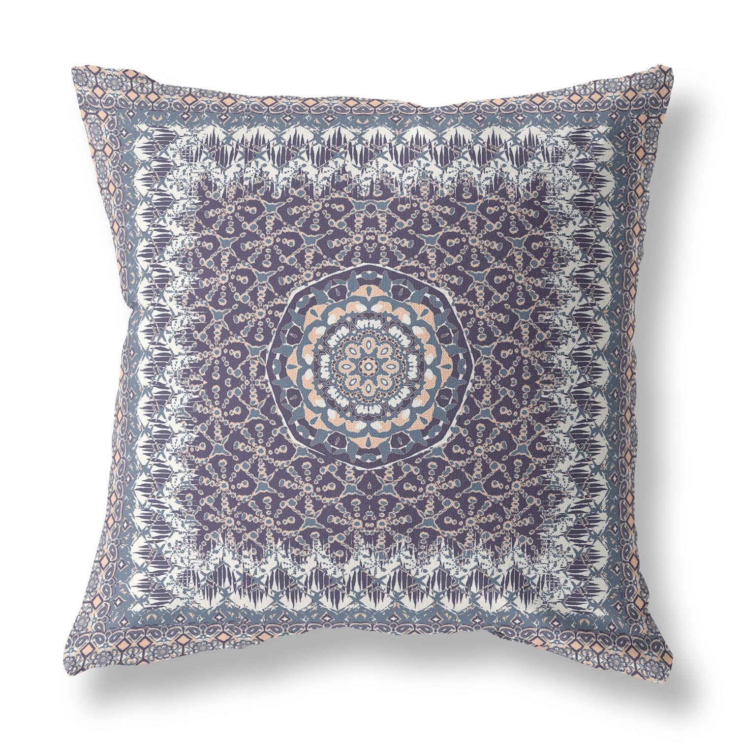 HomeRoots Indigo Peach Broadcloth 28â€ Gray Peach Holy Floral Indoor Outdoor Throw Pillow