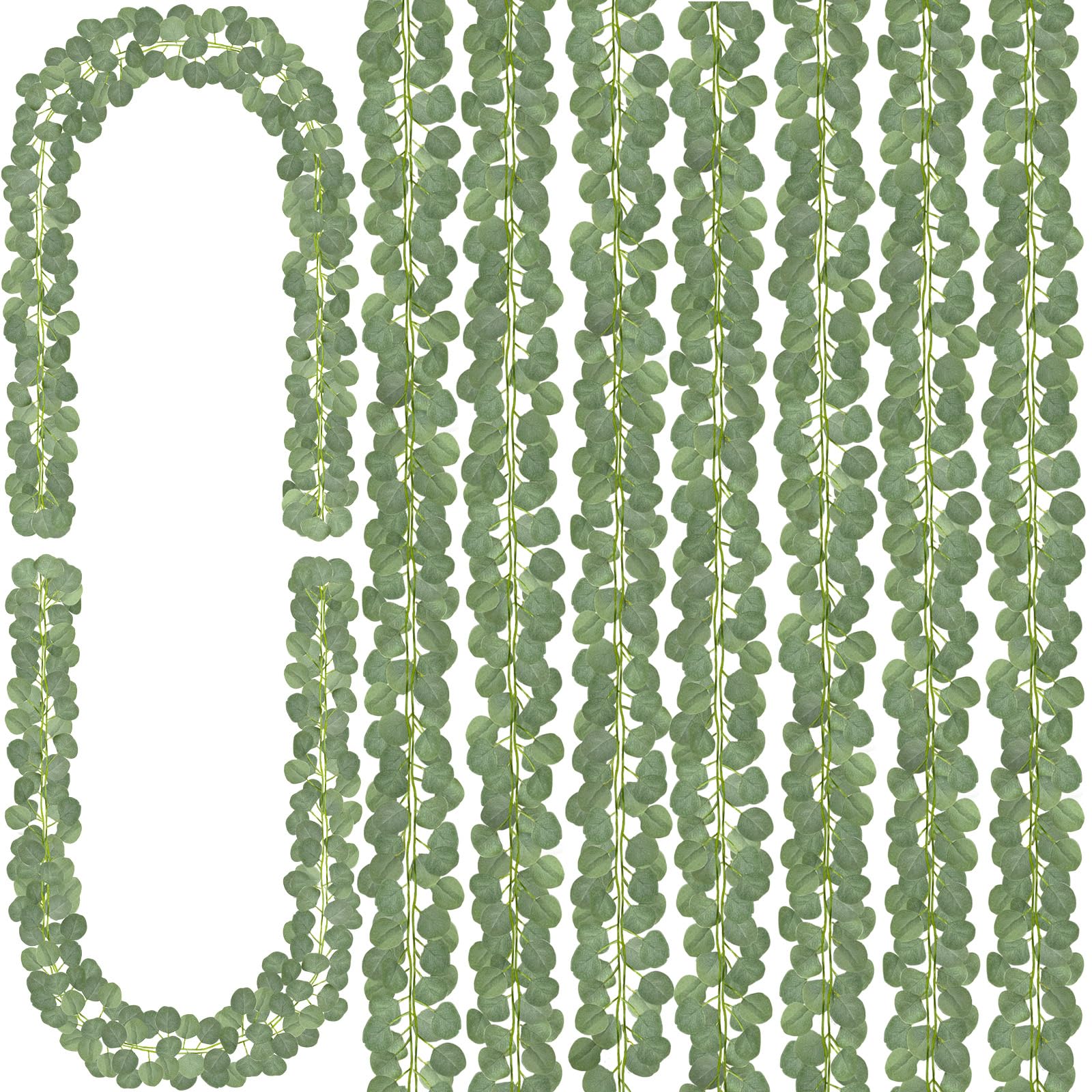 CQURE 8Pcs Eucalyptus Garland,Artificial Eucalyptus Leaves Table Greenery Garland Wreath Spring Garland Vines for Wedding Party 