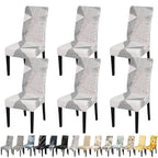 Jqinhome White Chair Covers For Dining Room Set Of 6, High Stretch Removable Washable Parsons Chair Slipcover For Home Party Hotel Wedding Ceremony (6Pcs, Geometric)