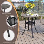 Vicllax 27.5' Outdoor Round Patio Table For Lawn Garden, All Weather Metal Round Patio Dining Table With Storage Shelf, 2 Person Small Patio Table, Grey Wood-Like Tabletop