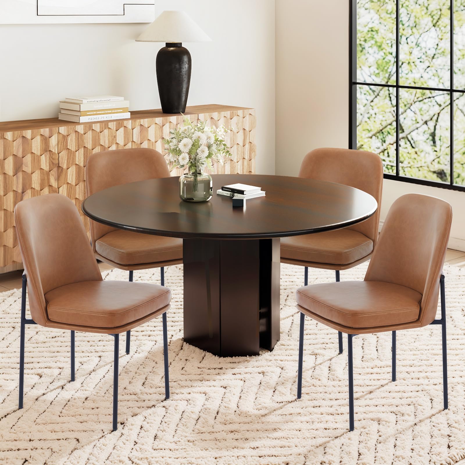 COLAMY Modern Dining Chairs Set of 4, Faux Leather Upholstered Dining Room Chairs Kitchen Chairs Dinner Chair with Curved Back a