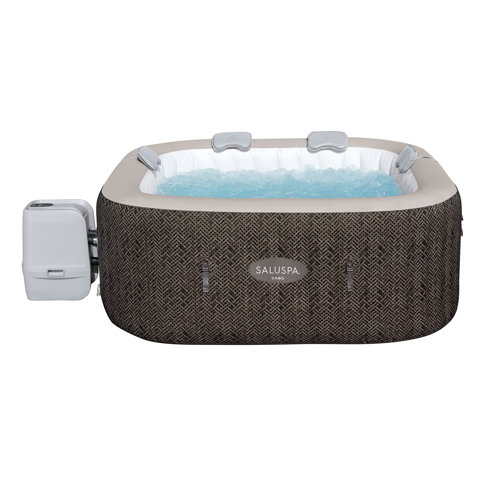 Bestway Saluspa Airjet 4 To 6 Person Inflatable Hot Tub Square Portable Outdoor Spa With 140 Soothing Airjets And Cover, Brown