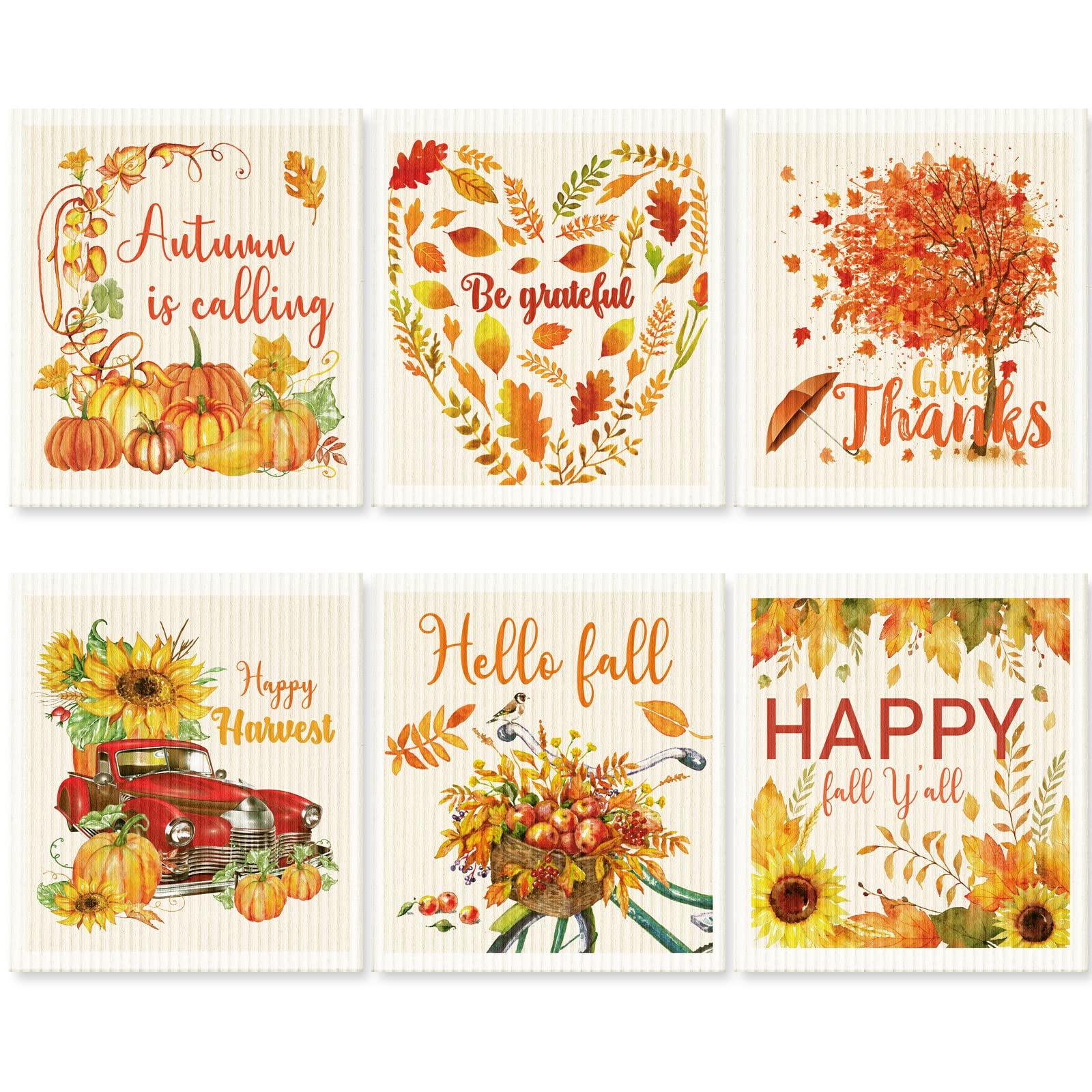 Fall Swedish Kitchen Dishcloth Thanksgiving Pumpkins Maple Dishcloth Absorbent Swedish Soft Reusable Dish Towel Washable Decorat