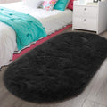 LOCHAS Fluffy Black Bedroom Rug 2.6 x 5.3 Feet, Shaggy Area Rugs for Bedroom Bedside Girls Kids Room, Soft Oval Runner Rugs Carp