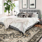 TOPRUUG Washable Oriental Area Rug 9x12 - Vintage Floral Medallion Design - Black/Grey
