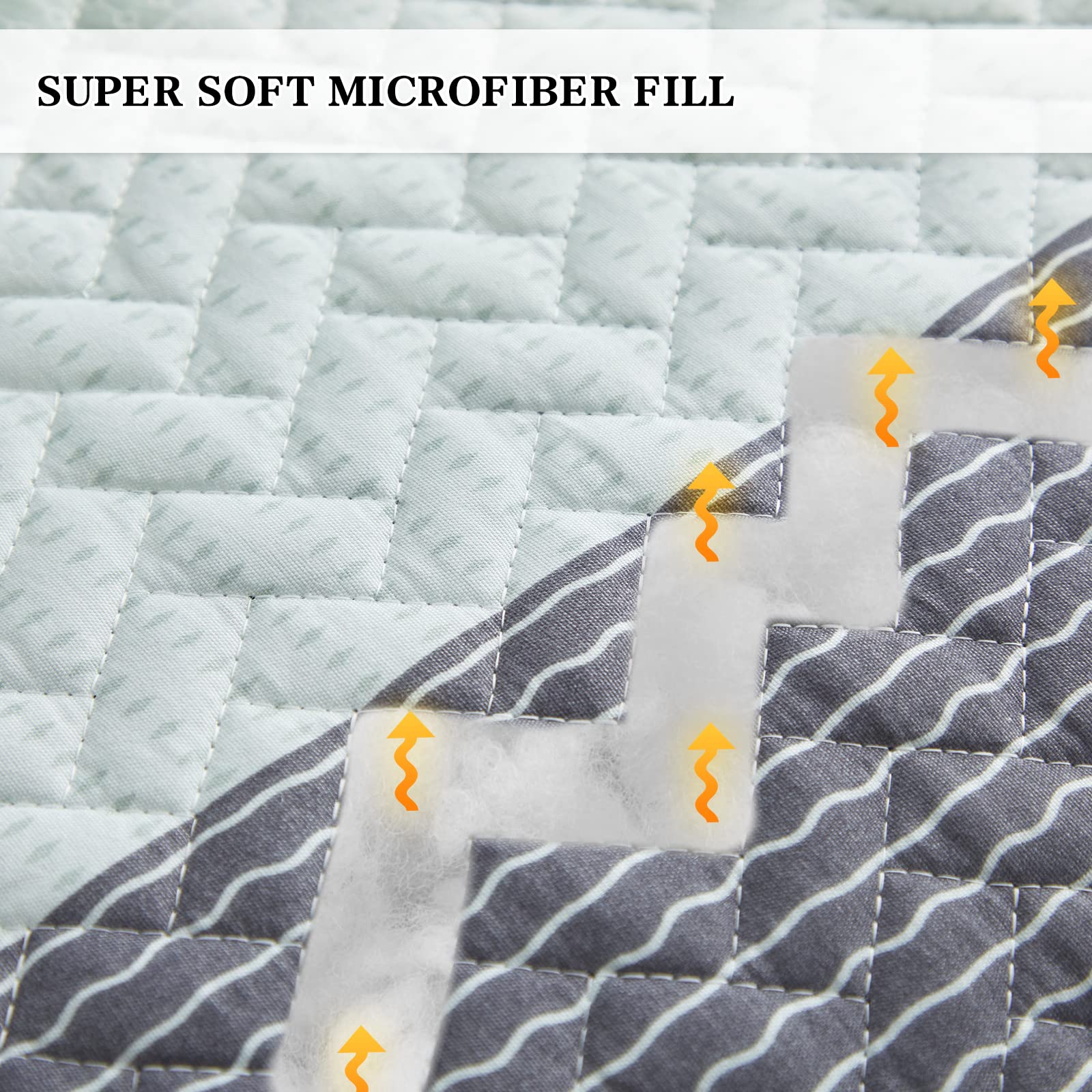 Flysheep Boho Striped Quilt Set Twin Size For Kids, 2 Pcs Green Grey And White Reversible Bedspread, Brushed Microfiber Coverlet