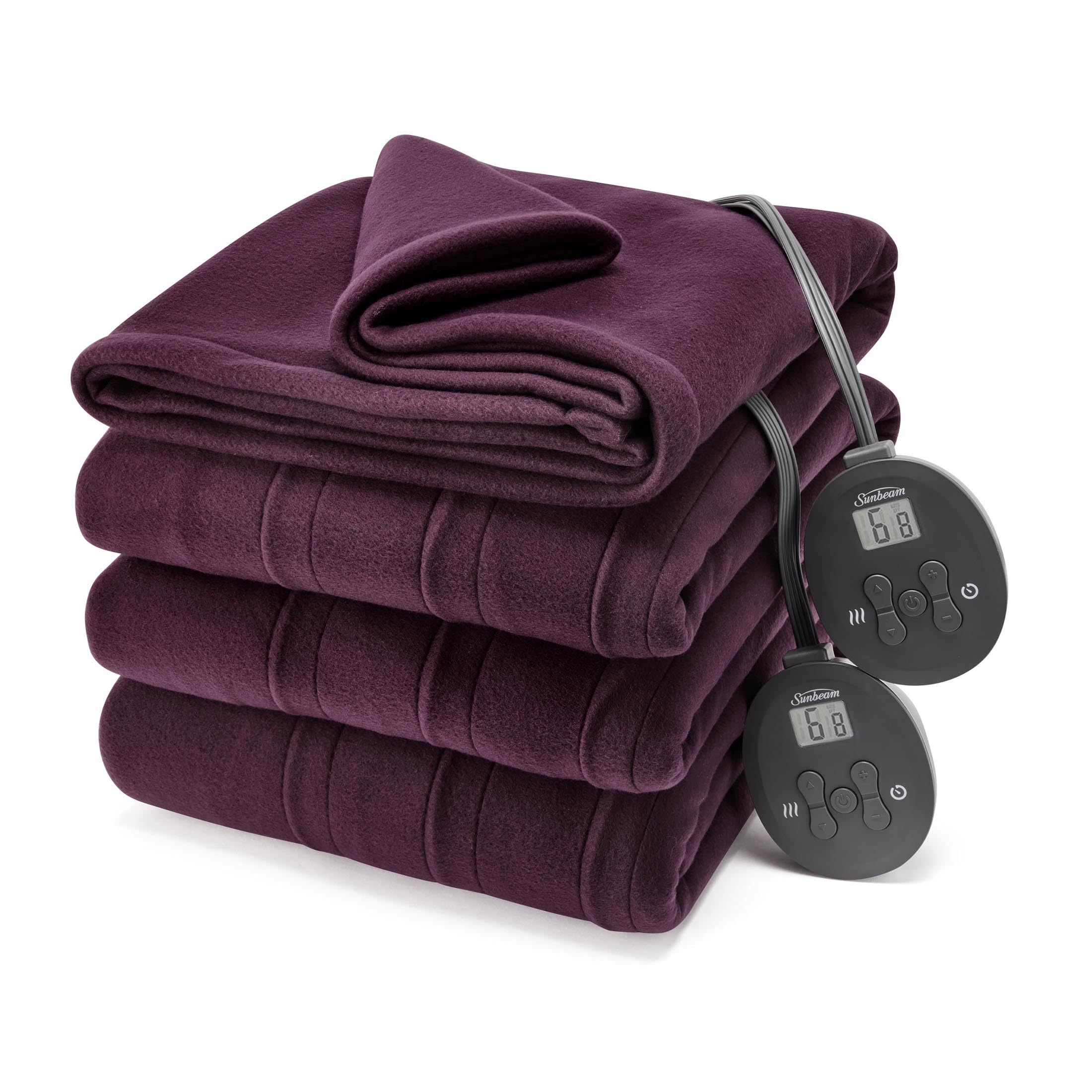 Sunbeam Royal Ultra Fleece Heated Electric Blanket King Size, 90' X 100', 12 Heat Settings, 12-Hour Selectable Auto Shut-Off, Fast Heating, Machine Washable, Warm And Cozy, Claret
