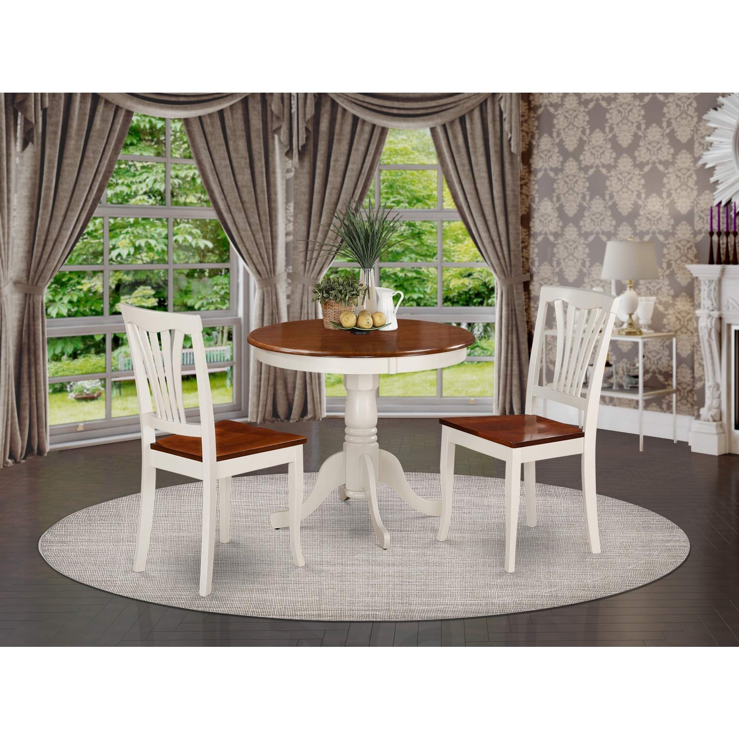 East West Furniture Anav3-Whi-W 3 Pc Small Kitchen Table And Chairs Set-Small Table Plus 2 Dining Chairs