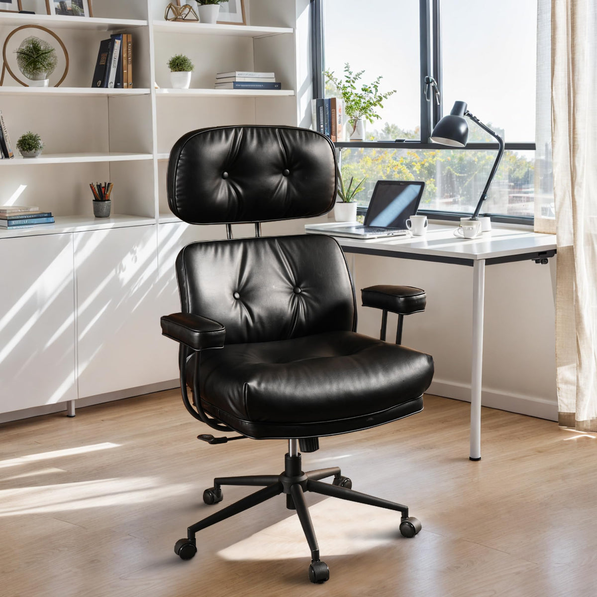 Caodoc Big And Tall Office Chair, 300Lbs Pu Leather Executive Chair Whit Lumbar Support, Managerial Home Desk Chair, Heavy Duty