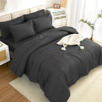 Litanika Comforter Queen Size Set Dark Grey - 7 Pieces Bed In A Bag Queen Beddding Comforter Sets, Plain Lightweight Bed Set Wit