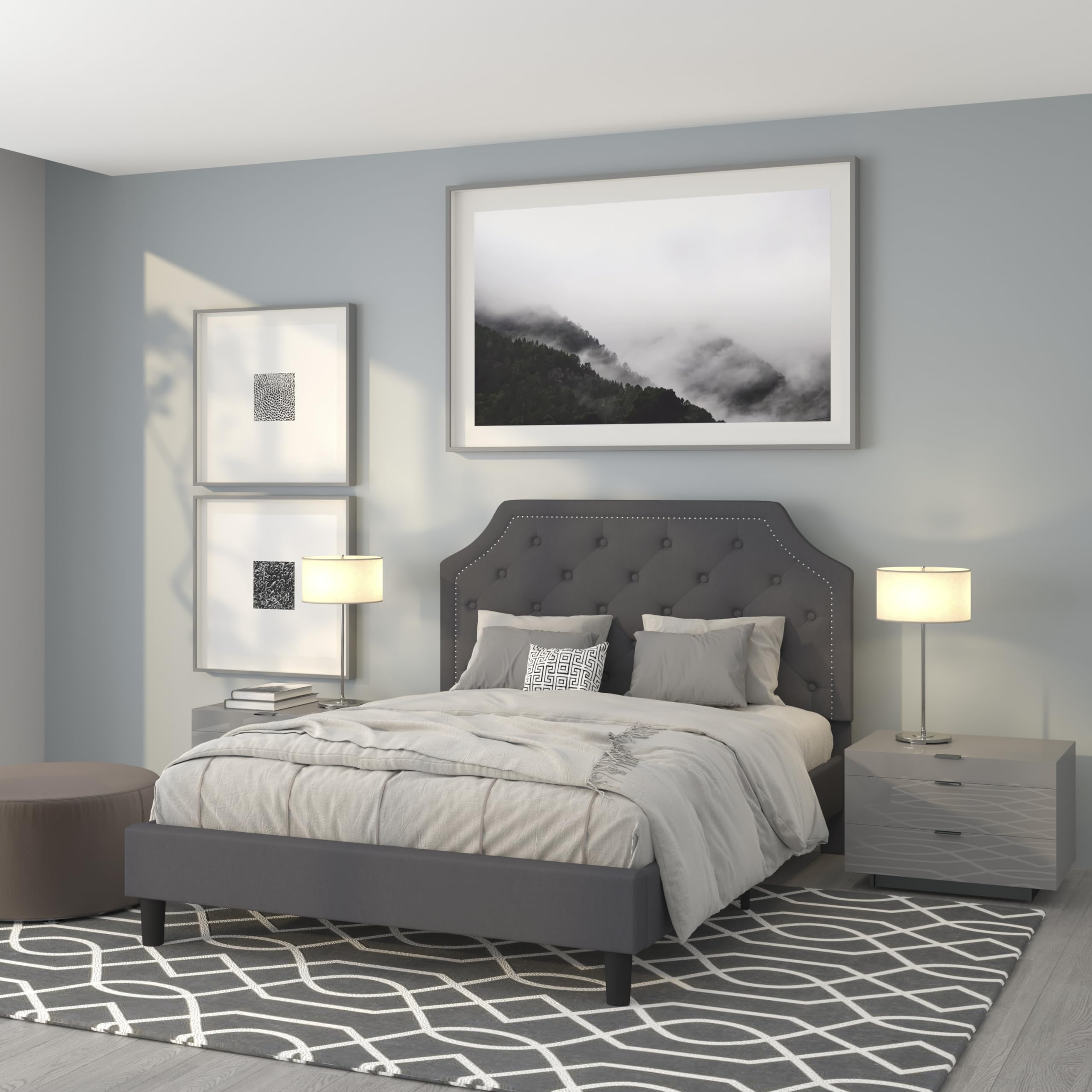 Flash Furniture Brighton Queen Size Tufted Upholstered Platform Bed In Dark Gray Fabric