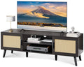 SUPERJARE TV Stand for 65 Inch TV, Entertainment Center with Adjustable Shelf, Rattan TV Console with 2 Cabinets, Media Console,