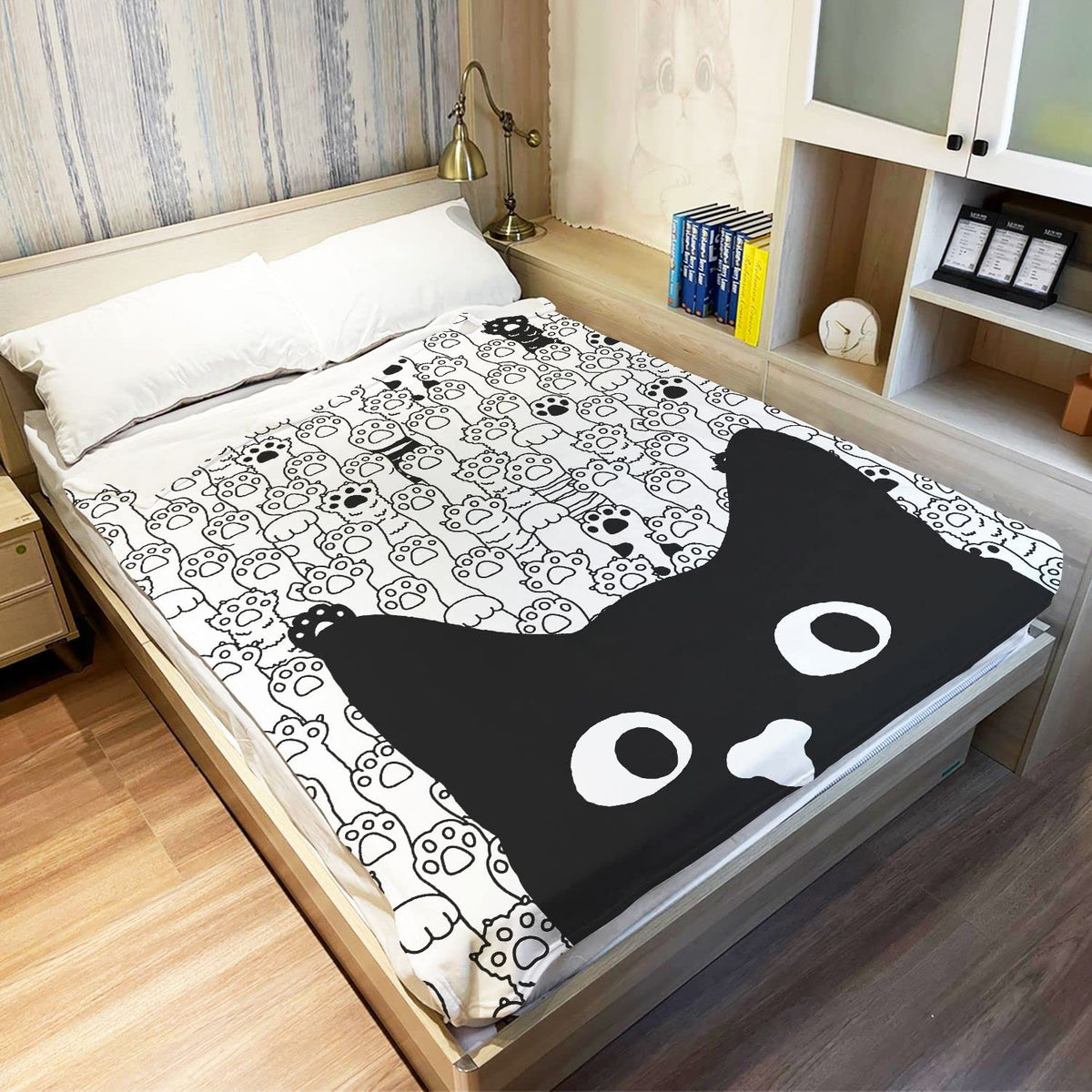 Yisumei Cat Paw Throw Blanket Black Cat Pattern Paw Sketch Fleece Blanket Soft Warm Cozy For Kids Adult Gifts 50'X60'