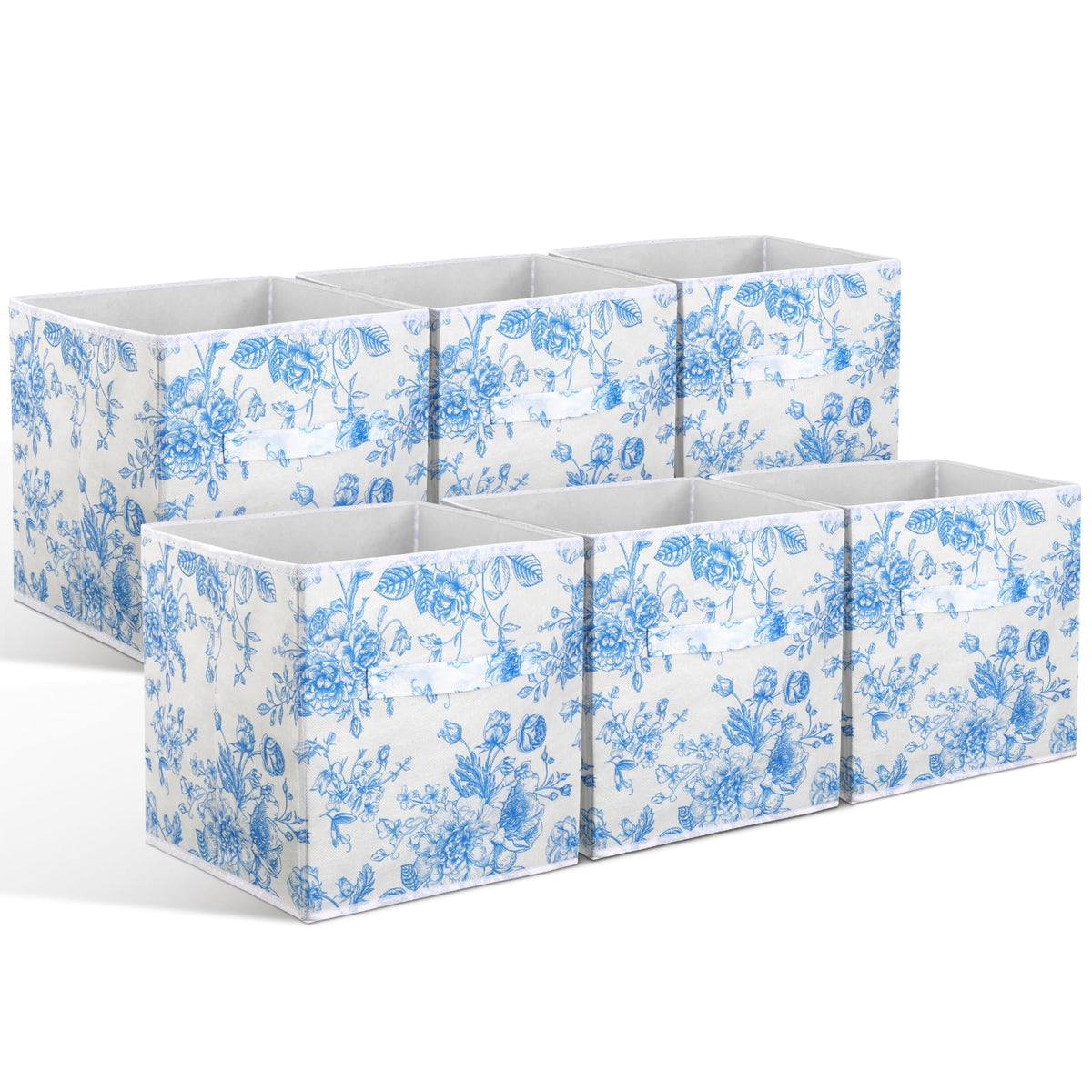 Geelin 6 Pcs Blue Floral Cube Storage Bins 11 Inch Storage Basket