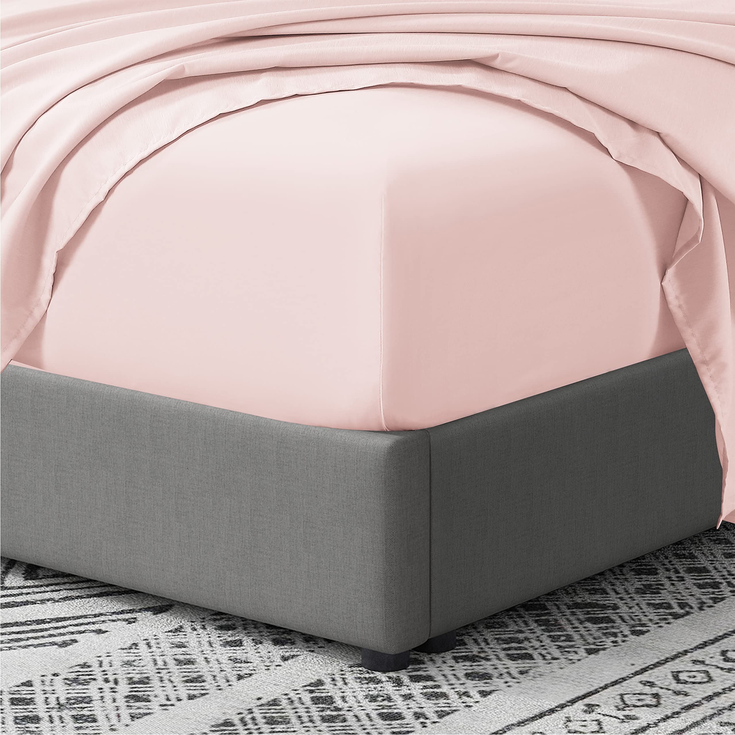 Cathay Home Twin Fitted Sheet - Double Brushed Ultra Soft - Wrinkle & Fade Resistant - 21' Extra Deep Pocket Fitted Sheet Only - Good Fit For 19'-23' Deep Mattress (Twin, Blush)