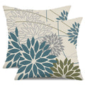 Blue Army Green Outdoor Pillow Covers Set Of 2 16X16 Inch Teal Floral Elegant Polyester Flower Pillow Case Outdoor Waterproof De